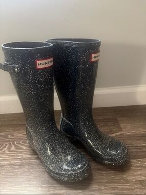 Kids Hunter Navy Rain Boots with Multicolor Speckle
